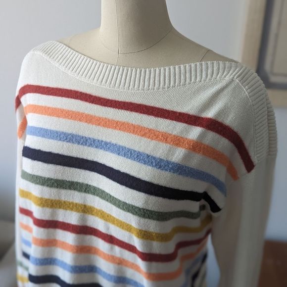 Oversized LOFT Fuzzy Striped Sweater Whipped Cream Multi New. S - Picture 11 of 14